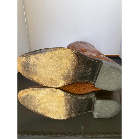 Vintage Tony Lama Men's Brown Bull Hide Almond Toe Cowboy Boot Size 8.5 - Picture 4 of 10